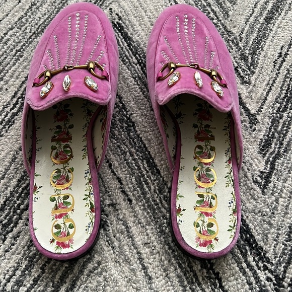 100% Authentic Gucci Horsebit Princetown Pink Velvet Mules Size 39 - Picture 2 of 5